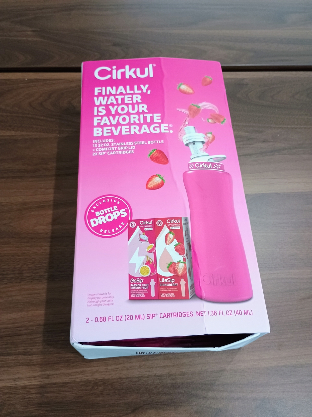 Pink  Water Bottle with Strawberry And Passion Fruit Sip Cartridges